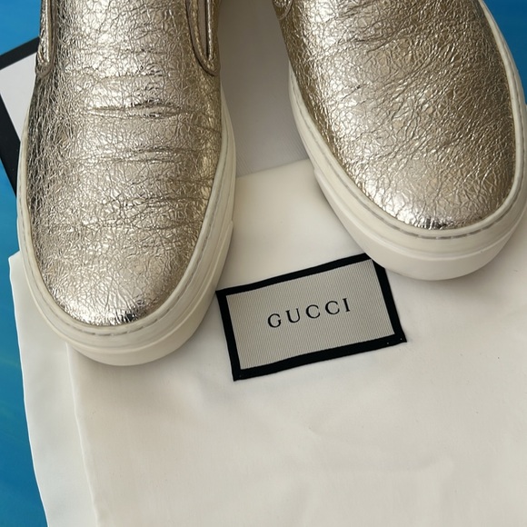 Authentic GUCCI Metallic Gold Foil Slip On Shoes Size 37 - Picture 4 of 7